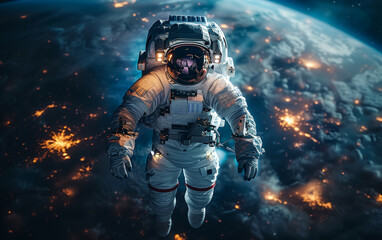 Fototapeta premium Astronaut in outer space against the backdrop of the planet earth.
