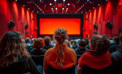 Fototapeta premium People sitting in cinema watching movie