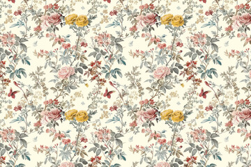 Toile floral pattern tapestry. Antique botanical wallpaper pattern. Background image. Created with Generative AI technology