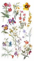 A stunning array of pressed flowers featuring vibrant colors and diverse species, perfect for artistic and botanical projects.