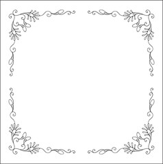 Vegetal ornamental frame with leaves, decorative border, corners for greeting cards, banners, business cards, invitations, menus. Isolated vector illustration.	