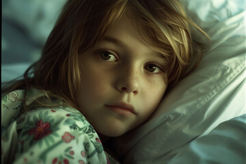 Child's Poignant Gaze While Recuperating in Bed