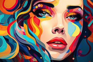 An artistic painting depicting a woman with a vibrant and colorful hairstyle, showcasing a unique and eye-catching look. Generative AI