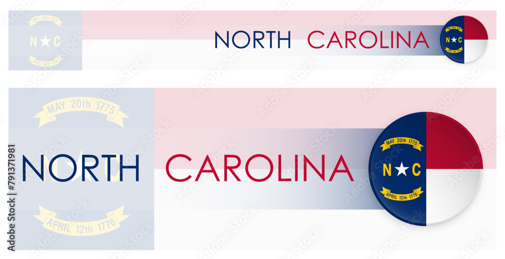 Wall mural north carolina us state horizontal web banner in modern neomorphism style. webpage north carolina el