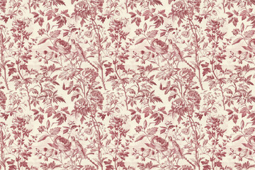 Toile floral pattern tapestry. Vintage botanical wallpaper pattern. Background image. Created with Generative AI technology
