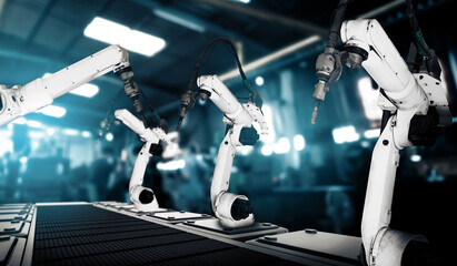 MLB Mechanized industry robot arm for assembly in factory production line. Concept of artificial...