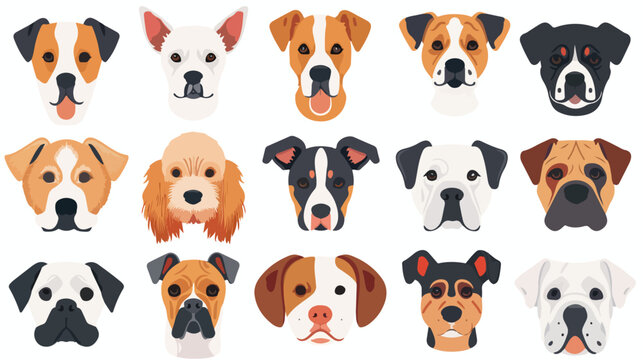Dogs faces collection. Vector illustration of funny