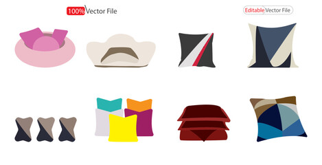 White bed pillows for bedroom interior vector , top and bottom view of cotton feather pillows, Pillow vector graphic. pillows vector.