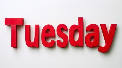 Tuesday Text Sign on a White Background - Days of the Week, Schedule Display, Organizational Aid - Education, Business Services.