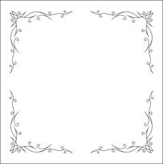 Elegant black and white ornamental frame, decorative border, corners for greeting cards, banners, business cards, invitations, menus. Isolated vector illustration.	
