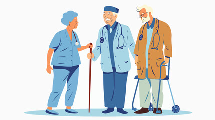 Elderly people support. Vector illustration of senior