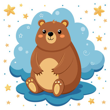 browny chubby bear on clounds