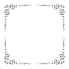 Round vegetal ornamental frame with leaves and flowers, decorative border, corners for greeting cards, banners, business cards, invitations, menus. Isolated vector illustration.	
