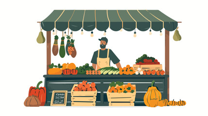 Farmers Market flat design vector illustration. Suppo - obrazy, fototapety, plakaty
