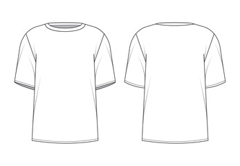 T-shirt technical design. Fashion men clothes with elbow sleeve and round neckline. Sport or daily male apparel template design, decent vector element