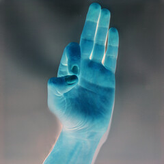 Letter F in American Sign Language (ASL), negative photo