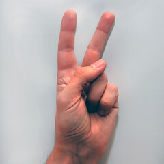 Letter V in American Sign Language (ASL) for deaf people