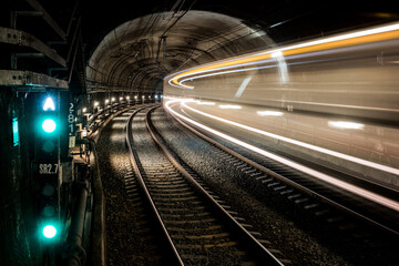 Train blur in underground tunnel