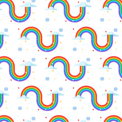 wavy seamless rainbow rain clouds pattern kids wallpaper wrapping paper illustration