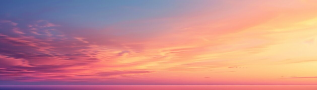 Blushing Sky,A gradient of warm colors during sunrise or sunset, with subtle clouds adding depth