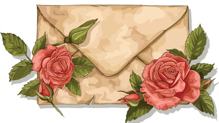 Floral brown old vintage mail envelope with spring ro