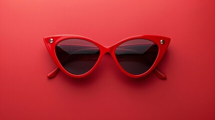 Blank mockup of classic cateye sunglasses in a bold red color .