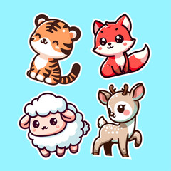 Animal sticker pack of for deer sheep and tiger