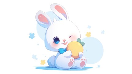 A 2d image of a cute bunny toy set against a white background