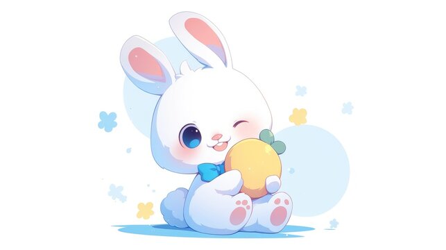 A 2d image of a cute bunny toy set against a white background