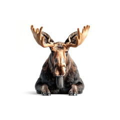 Moose With Antlers Sitting on the Ground. Generative AI