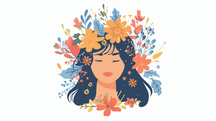 Girl with flowers crown. International womens day. Wo