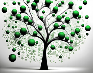 A plastic tree silhouette with green plastic balls as leaves
