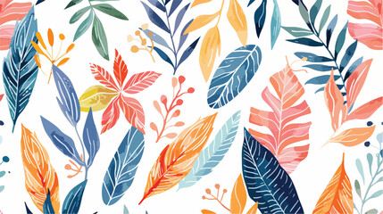 Hand drawn Abstract plants tropical branches and leav