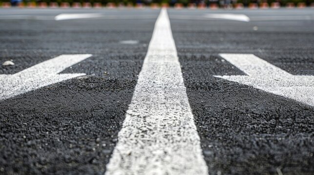 Blank mockup of directional arrows on the ground leading spectators to designated areas at the outdoor sporting event. .