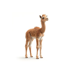 Small Brown and White Llama Standing on White Background. Generative AI