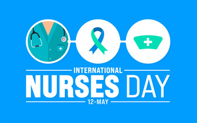 12 May is International Nurses Day background template. nurse dress, medical instrument, medicine, Medical and health care concept. use to background, banner, placard, card, and poster design.