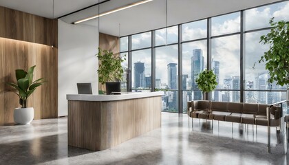 Welcome to Your Workspace Oasis: Office Lobby Transformation with Panoramic Views!"