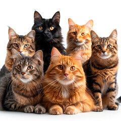 Group of Cats Sitting Together. Generative AI