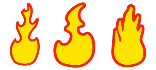 Fire flames, frames of fiery geometric shapes, burning and flying lights. Isolated