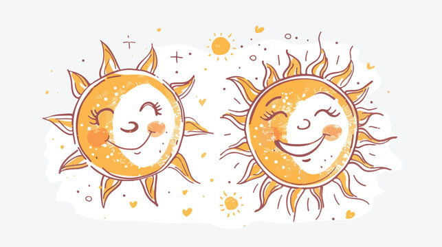 Hand drawn cute smiling icon sun smile summer suns 