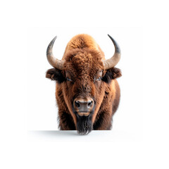 Majestic Bison With Large Horns on White Background. Generative AI