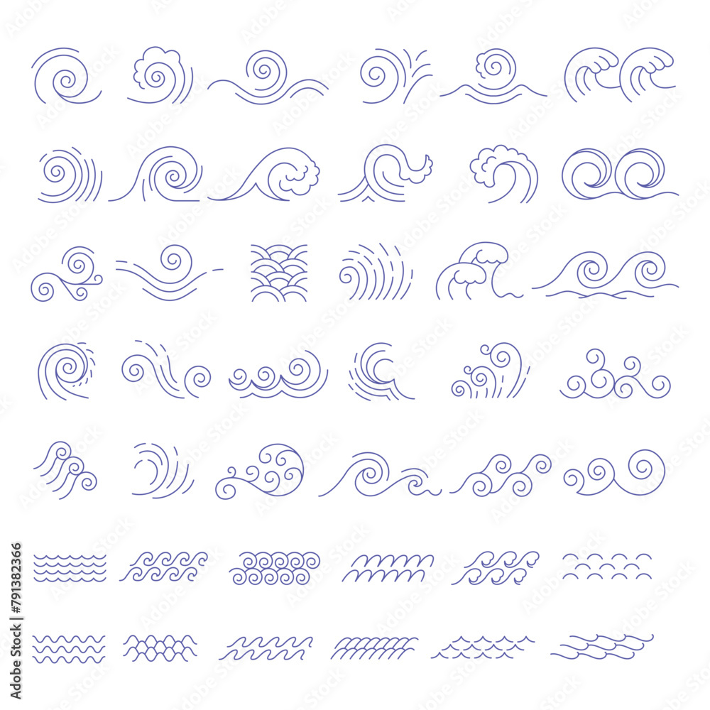 Wall mural Linear waves. Stylized abstract icons of different waves collection recent vector shapes for logo designs - Wall murals