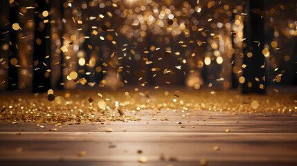The stage with falling golden confetti creates a celebratory atmosphere - obrazy, fototapety, plakaty