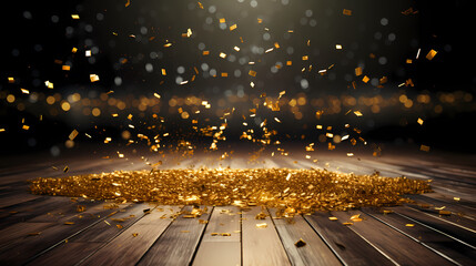 The stage with falling golden confetti creates a celebratory atmosphere