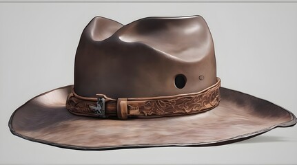 Rodeo horse rider, wild west culture, Americana and american country music concept theme with a brown leather cowboy hat isolated on white background with clip path cut. generative.ai
