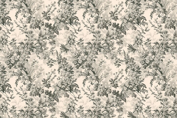 Obraz premium Toile floral pattern tapestry. Vintage botanical wallpaper pattern. Background image. Created with Generative AI technology