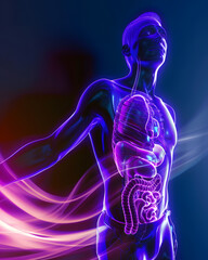 Human body, x-ray anatomy isolated on black background