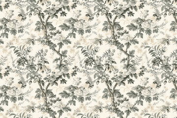 Obraz premium Toile floral pattern tapestry. Vintage botanical wallpaper pattern. Background image. Created with Generative AI technology