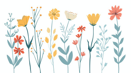 Hand drawn simple small flowers botanical plant in li - obrazy, fototapety, plakaty