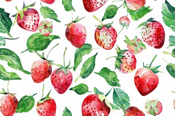 Seamless pattern of watercolor strawberries